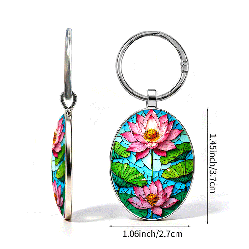 Zen-Inspired Blooming Pink Lotus & Faux Emerald Keychain